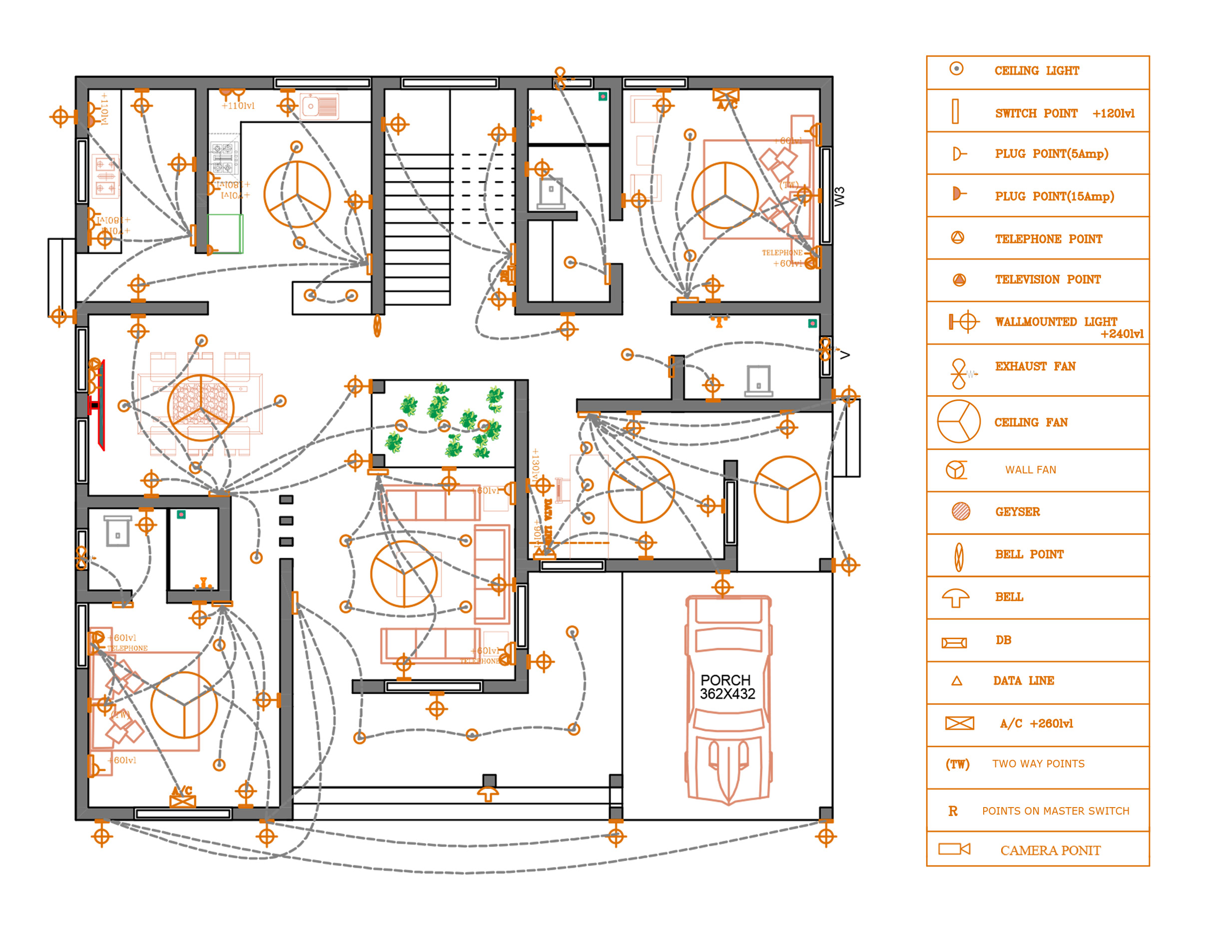 Electrical Drafting Services - Electrical wiring diagram for a building.