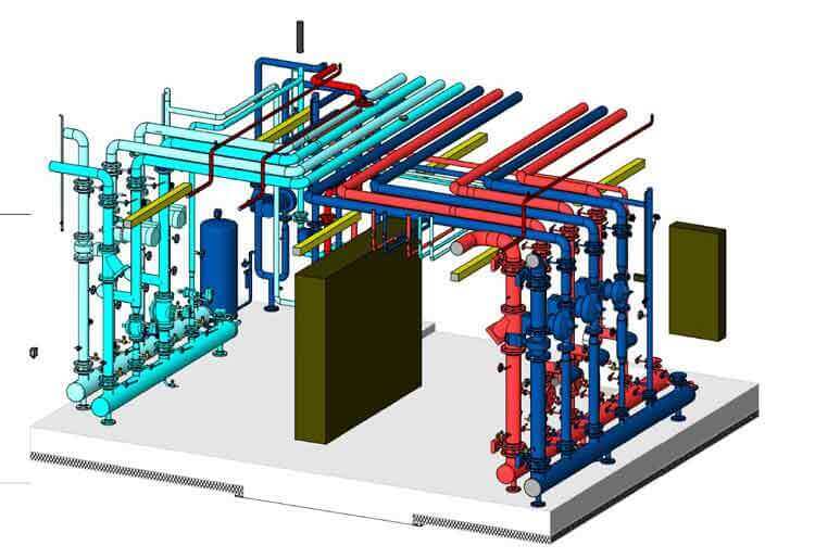 HVAC Drafting Services - Schematic of an HVAC system layout for a commercial building.